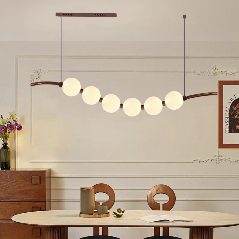 法式中古风珍珠餐厅圆球q吊灯奶油风复古2025新款吧台餐桌长条灯