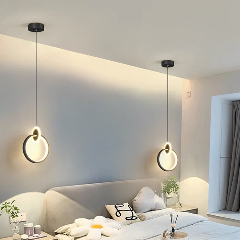 卧室床头吊灯现代简约创意个性艺A术高级感背景墙吊线灯主卧小吊