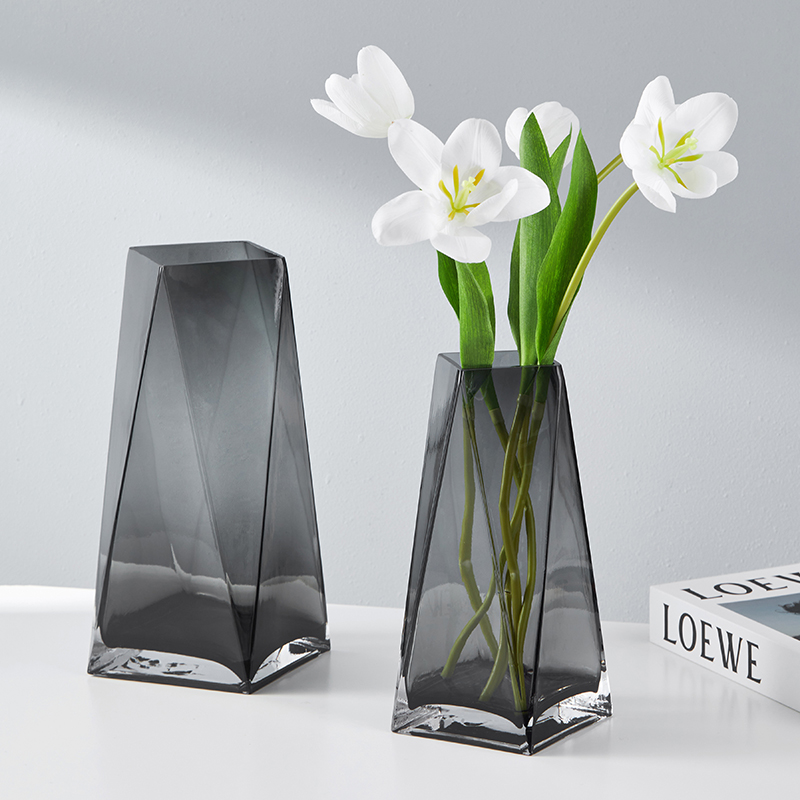 轻奢几何原c色花瓶摆件玻璃透明水养鲜花玫瑰百合客厅餐桌装饰插