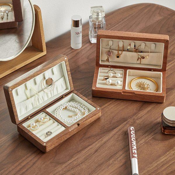 黑胡桃木色实木首饰盒便携小型母亲节实木收纳盒木质高端展示盒子,收纳整理,首饰盒,淘宝优惠券,粉丝福利购,淘宝优惠卷
