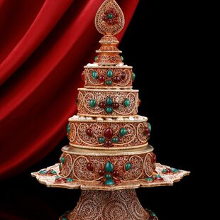 曼扎盘密宗黄铜尼泊尔手工掐丝曼达盘摆件修供曼茶罗10cm曼扎修盘