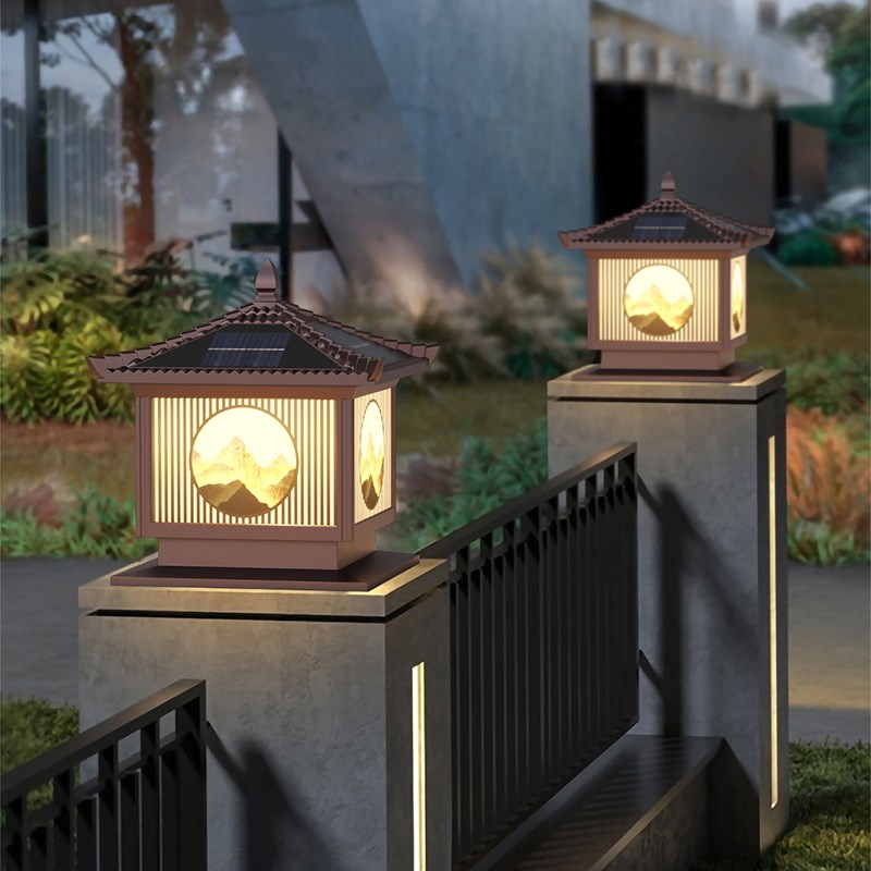 太阳能柱头灯户外防o水室外庭院花园大门围墙灯别墅家用景观柱子