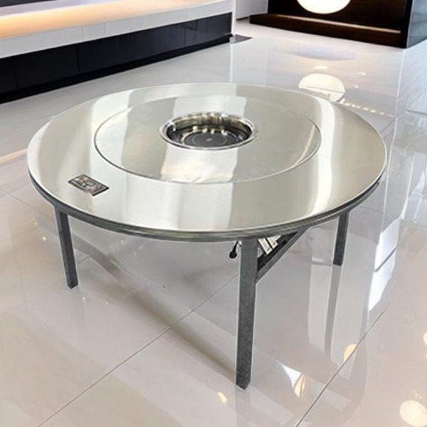 不锈钢圆桌冬天火锅桌子下沉式电磁炉一体内置转盘可折叠家用商用,住宅家具,不锈钢/PVC餐桌,淘宝优惠券,粉丝福利购,淘宝优惠卷