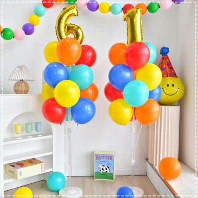 六一儿童节学校幼儿园商场橱窗彩色气球立柱装饰场景布置派对庆祝