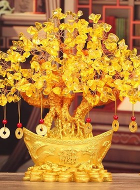 水晶发财树成品招财摆件家居摇钱树酒柜新年电视柜装饰.品开业礼