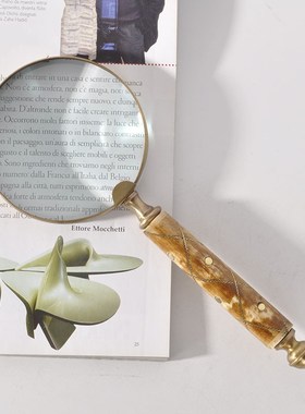 印度进口黄铜放大镜欧式轻奢便携手持放大器书房S桌面装饰礼品摆