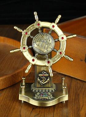 黄铜领航舵一帆风顺船舵办公室桌面创意摆件南海舵手会销礼品