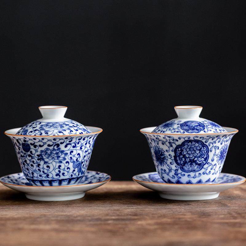 青花瓷盖碗茶杯单个泡茶手抓壶陶瓷缠枝莲三才盖碗家用带盖茶碗杯,餐饮具,盖碗,淘宝优惠券,粉丝福利购,淘宝优惠卷
