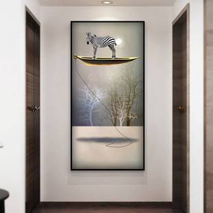 新中式入门玄关装饰画竖版以梦为马酒店走廊过道挂画摆渡人船壁画