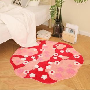清新森系小花园红色植绒簇绒地毯客厅家用衣帽间草地苔藓地垫脚垫