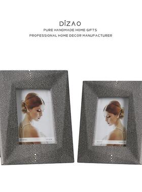 现代简约灰色皮革相框卧室床头柜画框摆件家居软装饰品样板房摆设