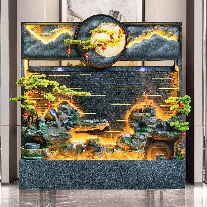 假山水幕墙流水喷泉摆件庭院办公室客厅屏风玄关鱼池景观招财装饰