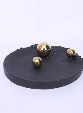 现代极简轻奢风树脂黑色山峰托盘收纳样板间软装客厅茶几饰品摆设