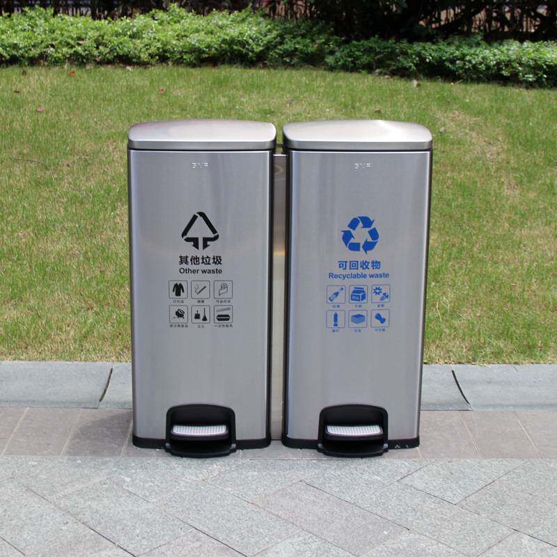 不锈钢分类垃圾桶商用大容量带盖办公室公共场合酒店脚踏式垃圾箱