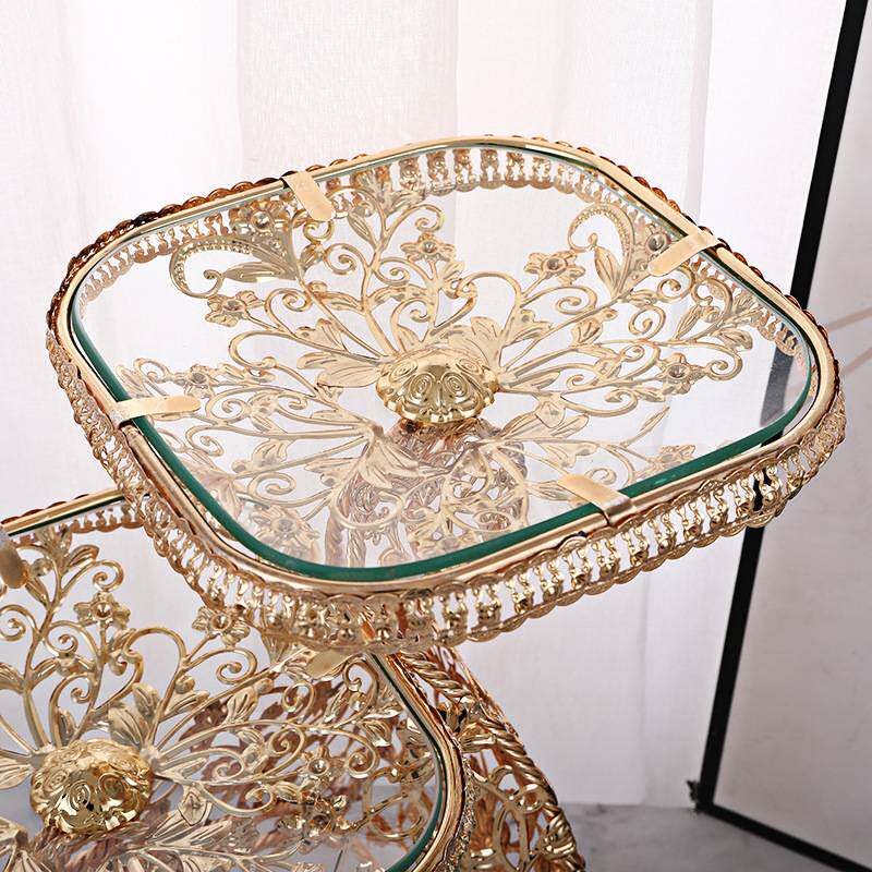 欧美时尚轻奢方形水果盘钢化玻璃多层水果盘酒店家居通用果盘摆饰