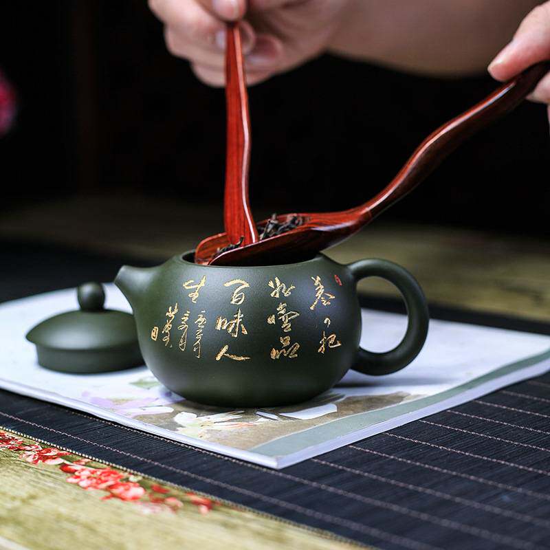 宜兴紫砂壶 纯全手工原矿民国绿泥泡茶壶茶具刻字手制西施壶