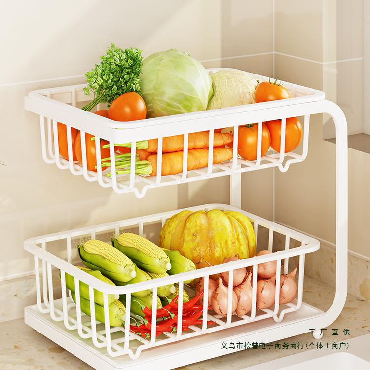 厨房蔬菜置物架台面桌面双层菜篮子家用放菜沥水篮果蔬水果收纳筐