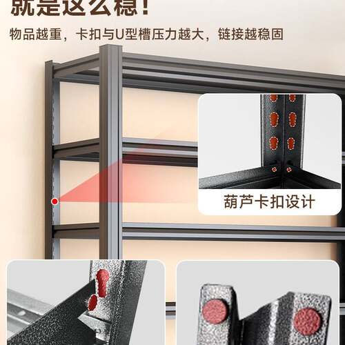 家用货架置物架落地多层储藏间阳台杂物快递收纳架钢制超市展示架