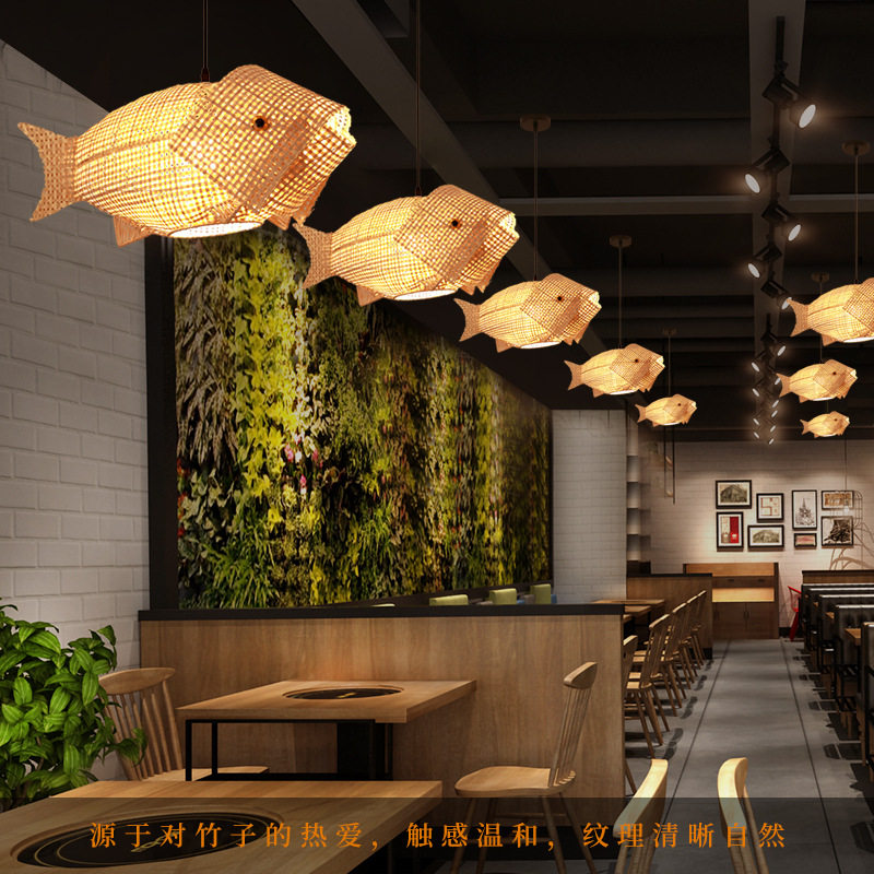 新中式餐厅吊灯饭店餐馆创意鱼日式寿司料理东南亚竹艺轻奢鲤鱼灯