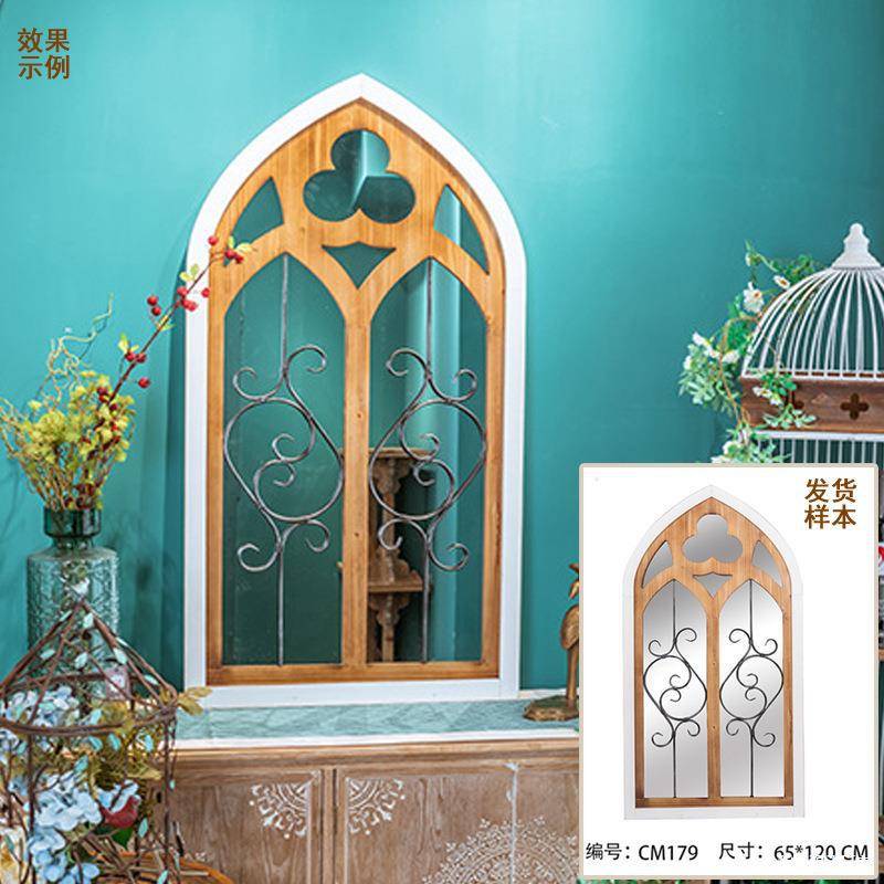 墙面假窗户布景道具黑板挂壁置物架窗框店面留言板庭园装饰品