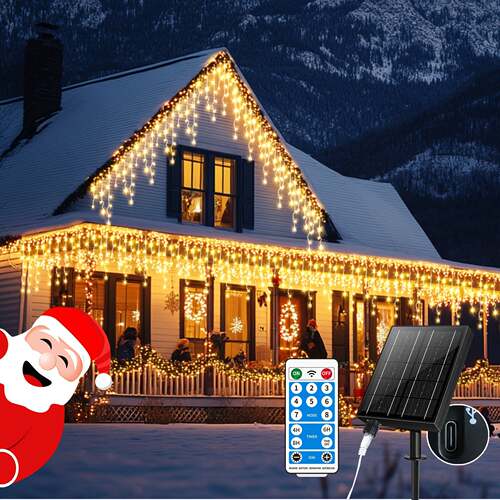 76Ft 600led Solar Icicle Lights Outdoor Decorations庭院装饰