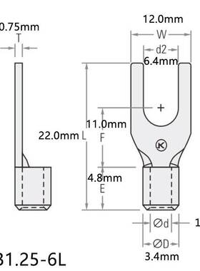 SNB1.25-6L冷压紫铜接头接线端子 螺口M4铜鼻子U型裸端头线耳裸端