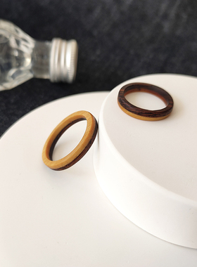 T-Sail[焦糖]m拼木戒指 欧美复古男款素圈指环 情侣个性手工定制