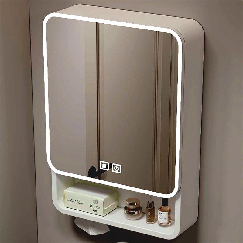 壁挂式圆弧形浴室镜柜智能灯光储物柜卫生间挂墙S式带梳妆镜抽纸