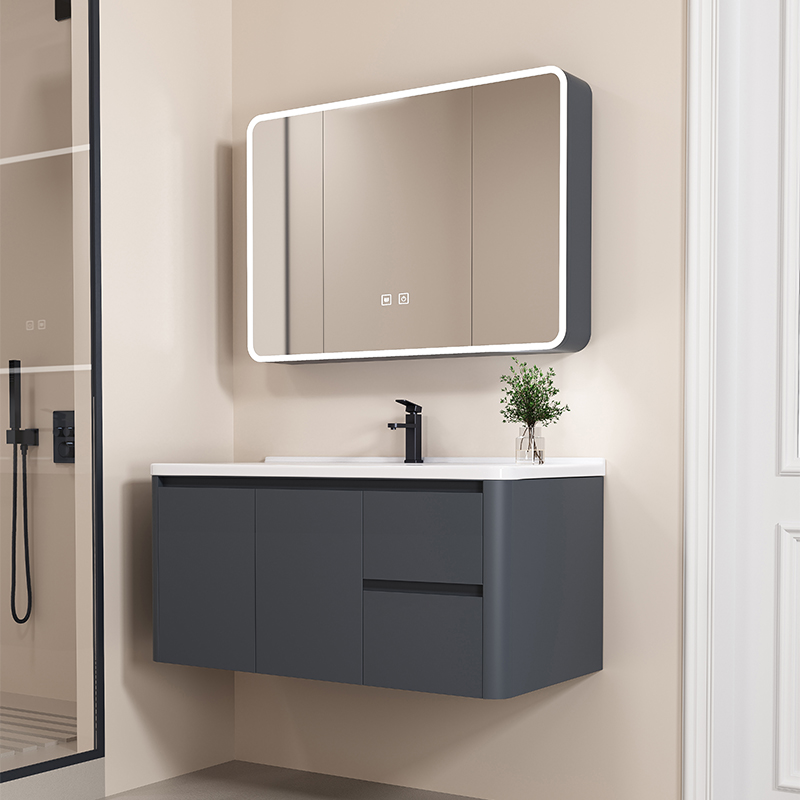 圆弧蜂窝铝c门板太空铝浴室柜组合一体陶瓷盆带抽屉洗脸洗手洗漱