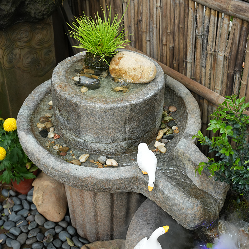 中式户外庭院人造石磨流水摆件造景E布置水缸循环水景观磨盘装饰