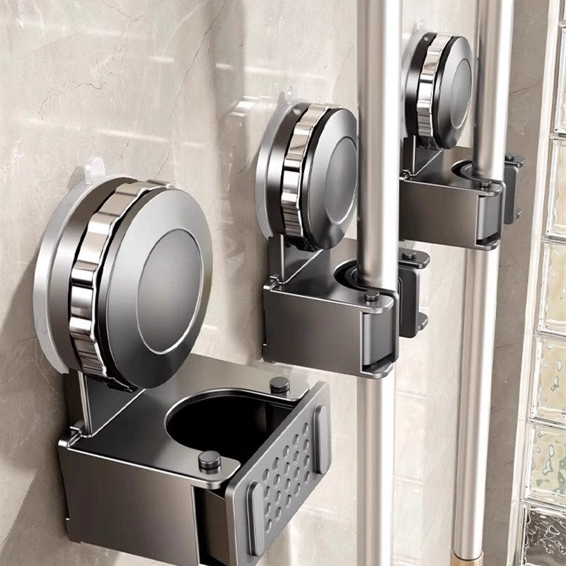 吸盘拖把架拖把壁挂夹扫把挂钩免B打孔卫生间浴室门后收纳架子神