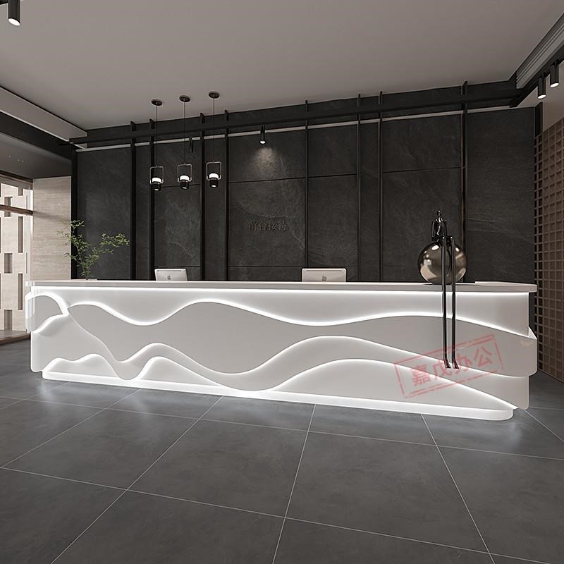 烤漆前台接待台白色公司吧台美容院收银柜台定P制培训机构柜台办