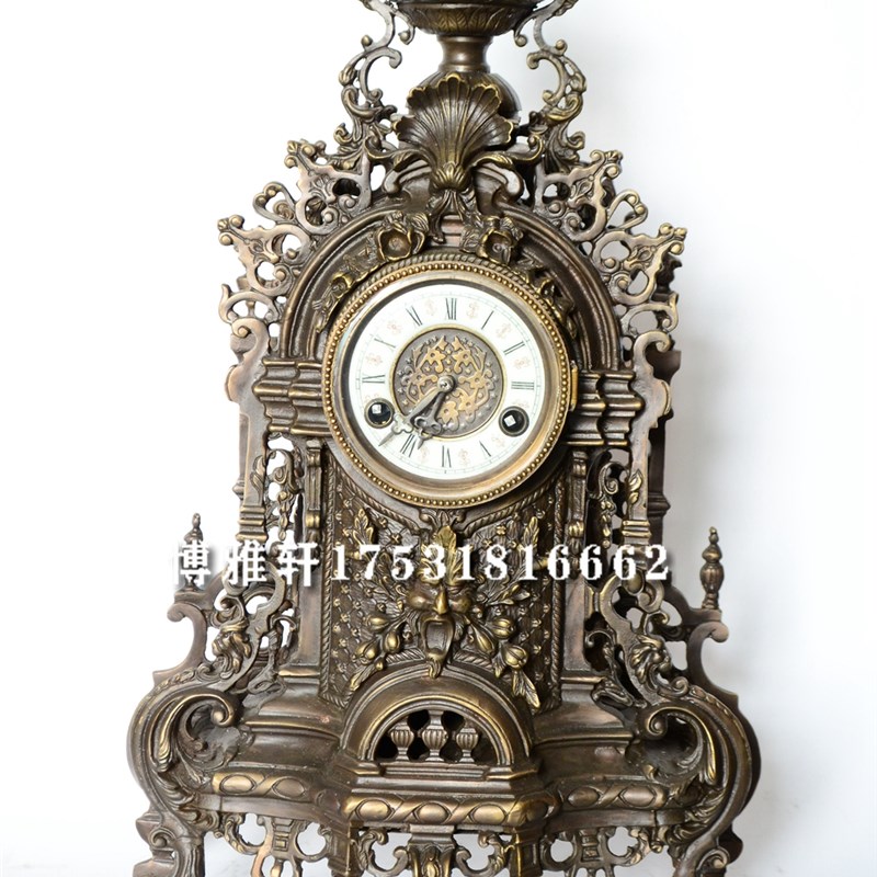 钟表纯铜机械巴洛克报q时立钟镂空仿古董把玩台钟样板间装饰软装