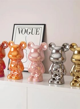 【高品质】28cm陶瓷电镀爱心熊客厅电视柜轻奢软装摆X件装饰品摆