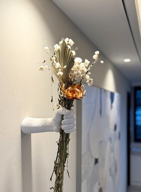 墙壁艺术装置个性墙面握手花瓶摆件创意壁挂插花器店门Y头装饰雕