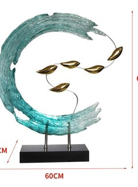 现代酒店别墅透明树脂浪花雕塑摆件家居客厅O玄关电视柜轻奢装饰