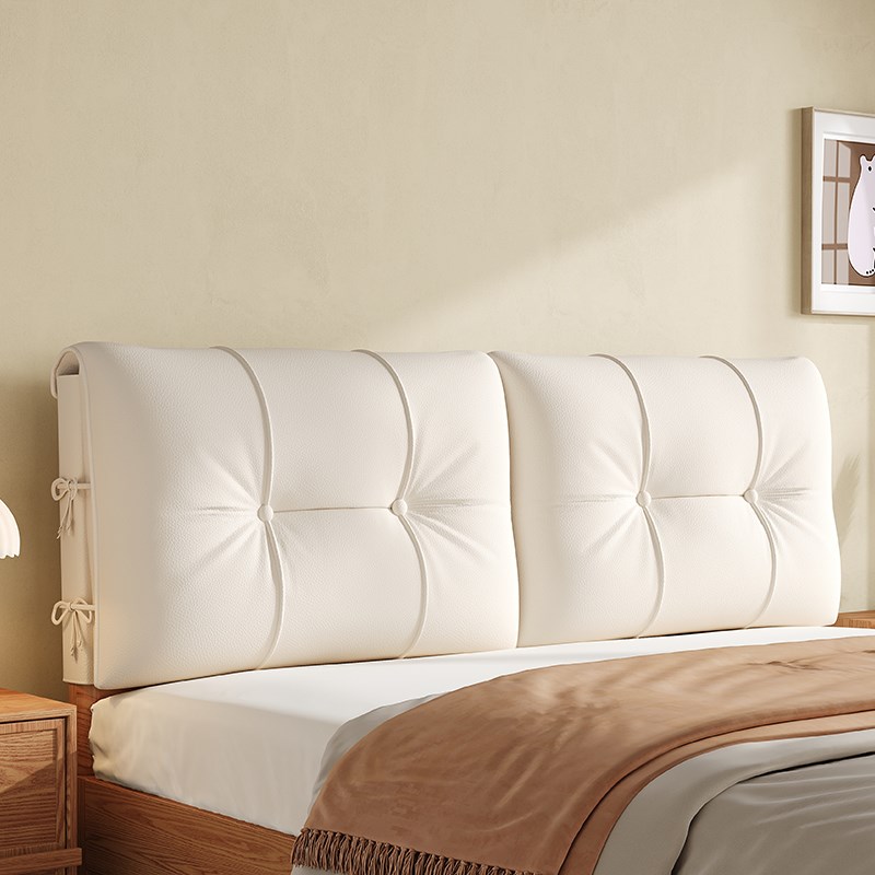 奶油风床头软包j靠垫泡芙榻榻米改造防撞靠背套罩皮革大靠枕可拆