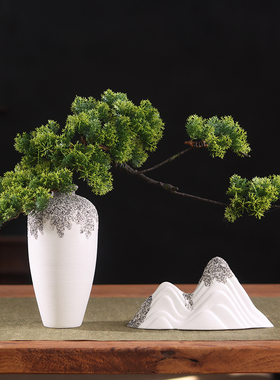 新中式创a意陶瓷花瓶客厅玄关插花博古架摆设禅意迎客松茶桌摆件