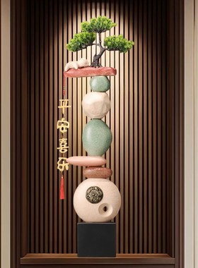 时来运转入户门玄关摆件造景迎客松客厅电K视柜装饰品暖居乔迁礼