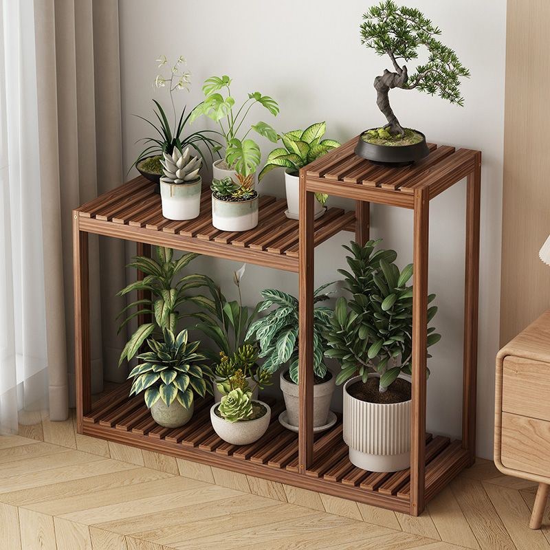 室内实木多层中式花架客厅v落地式置物架阳台带轮可移动多肉植物
