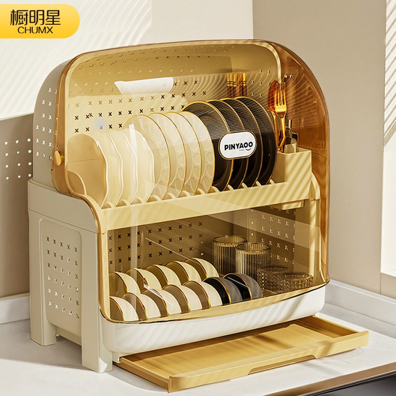 厨房碗碟收纳架家用台面r带盖防尘沥水架置物架碗架碗筷餐具收纳