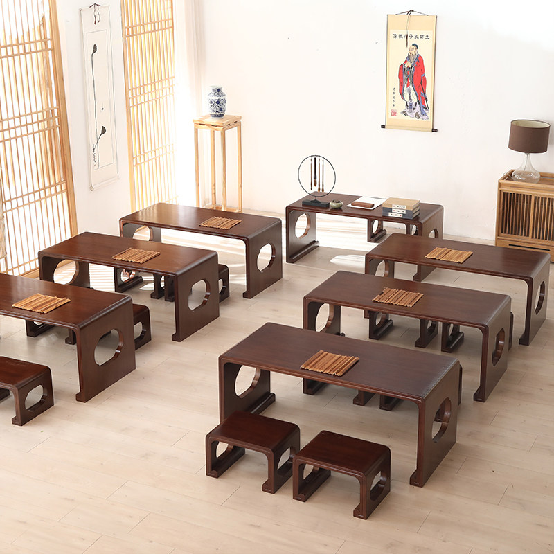 新中式国学桌幼儿园实木书法桌古私塾培训班课桌椅茶艺桌围棋桌
