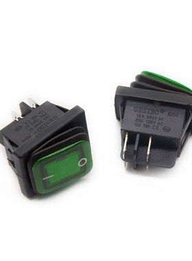 防水船型开关RL2 KCD4-2X1N 4脚2档绿色带灯船型开关翘板开关