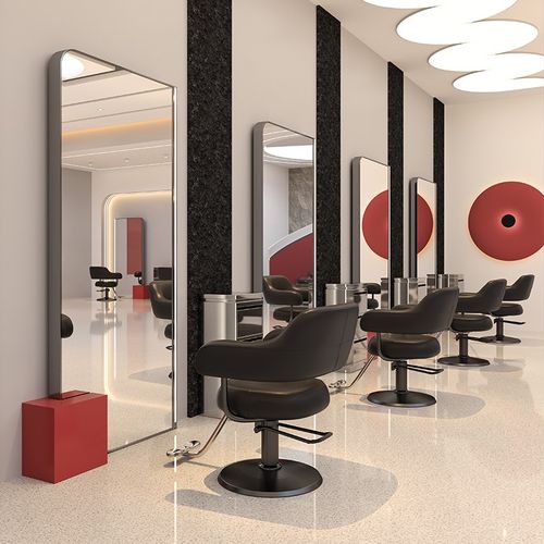 理发店镜子不锈钢落地单双面剪发镜带美颜灯美发镜台发廊专用镜子