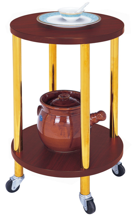 超值酒店餐厅圆形实木质二层酒水车高档移动餐车红酒香槟服务推车