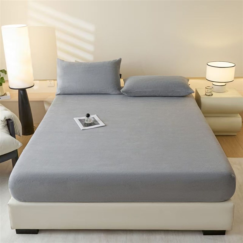 新款高克重牛奶绒床笠单件 加厚纯色全K包围床垫保护套防尘套a