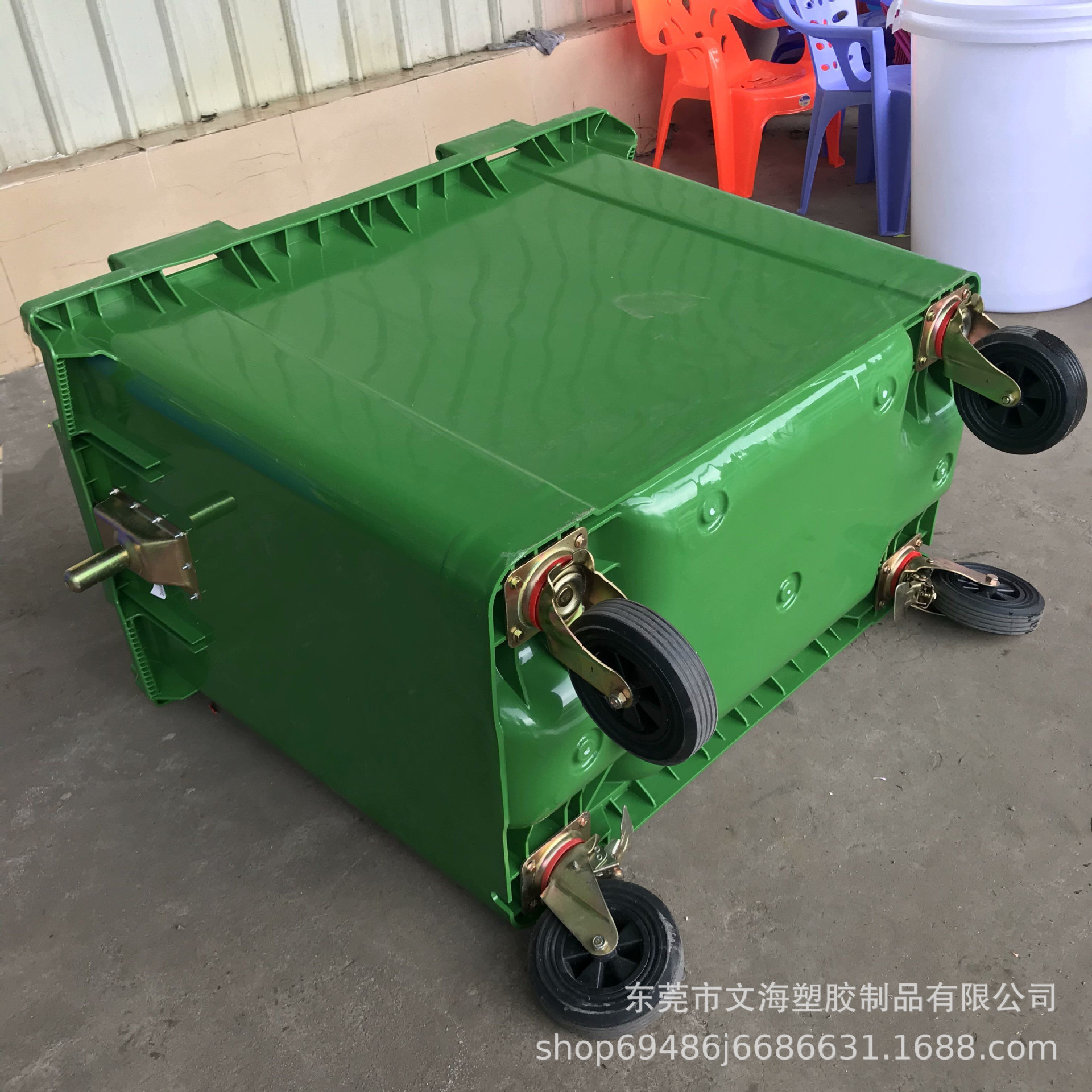 660L垃圾桶 景区户外垃圾分类桶 加厚挂车垃圾桶带轮带盖物业桶