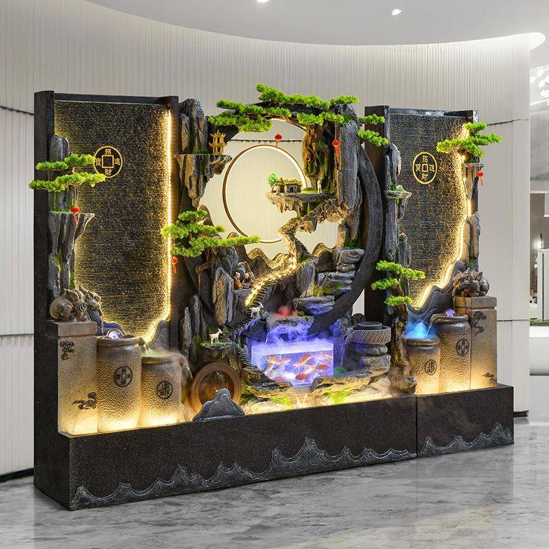 水幕屏风假山流VWU水店庭院办酒公室喷鱼墙池隔断造景摆件瀑布泉