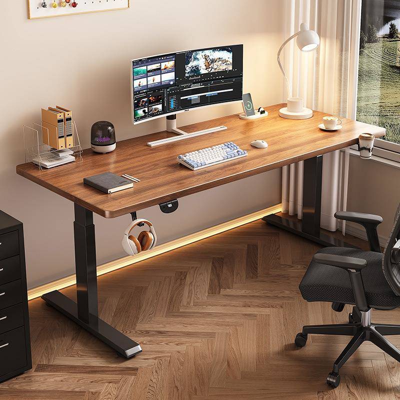 电子动升降桌实木工作台电脑智式桌台办公书桌可调节电002竞桌能