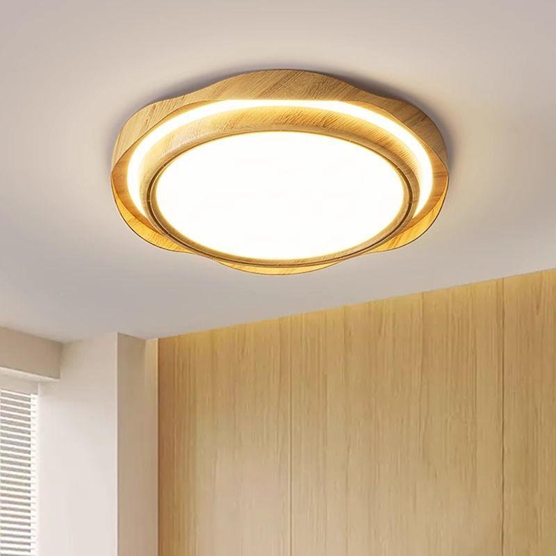 无叶复风扇灯隐静音中古458形风餐厅卧室灯简约古木纹色电扇一灯